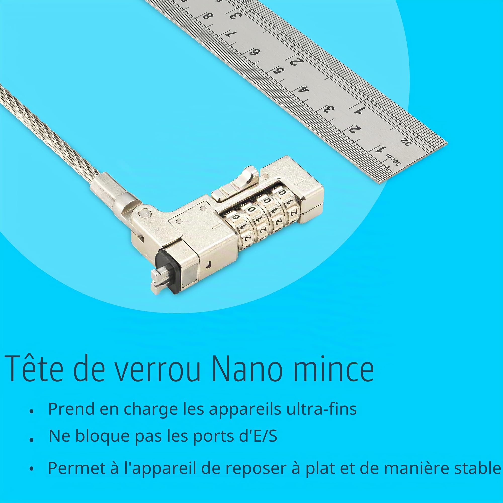 Kensington NanoSaver 2.0 EQ Combination Laptop Lock (réinitialisable), câble de Verrouillage de sécurité Informatique, Compatible avec HP, Lenovo et d’Autres appareils à Fente Nano Lock (K65090WW)