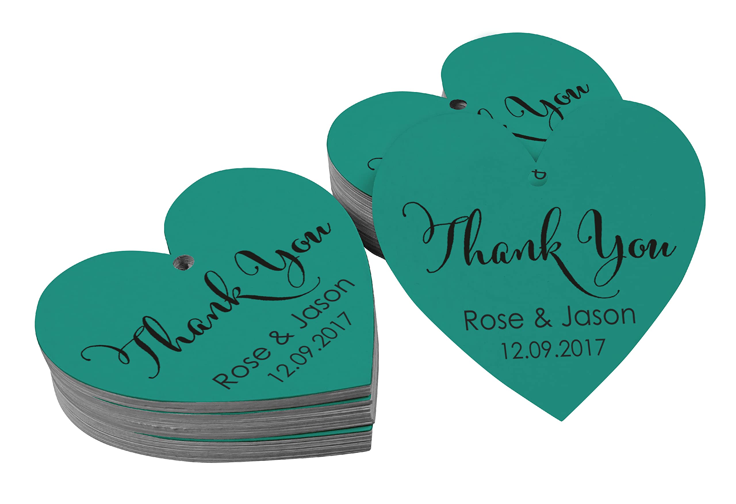 100 Targhette A Cuore Personalizzate 'Thank You' – Etichette Per Bomboniere E Regali – Carta Pregiata 4.5x5.5 Cm – Darling Souvenir