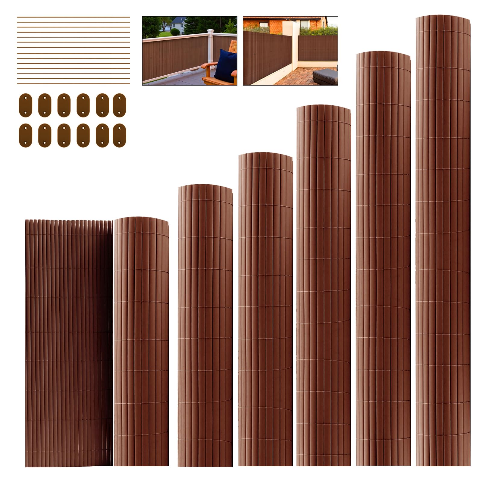 INMOZATA PVC Privacy Fence Screening 1.5m High x 5m Wide, Weatherproof PVC Garden Screening Brown Privacy & Protective Screens for Garden, Balcony, Terrace and Yard with Fixed Accessories