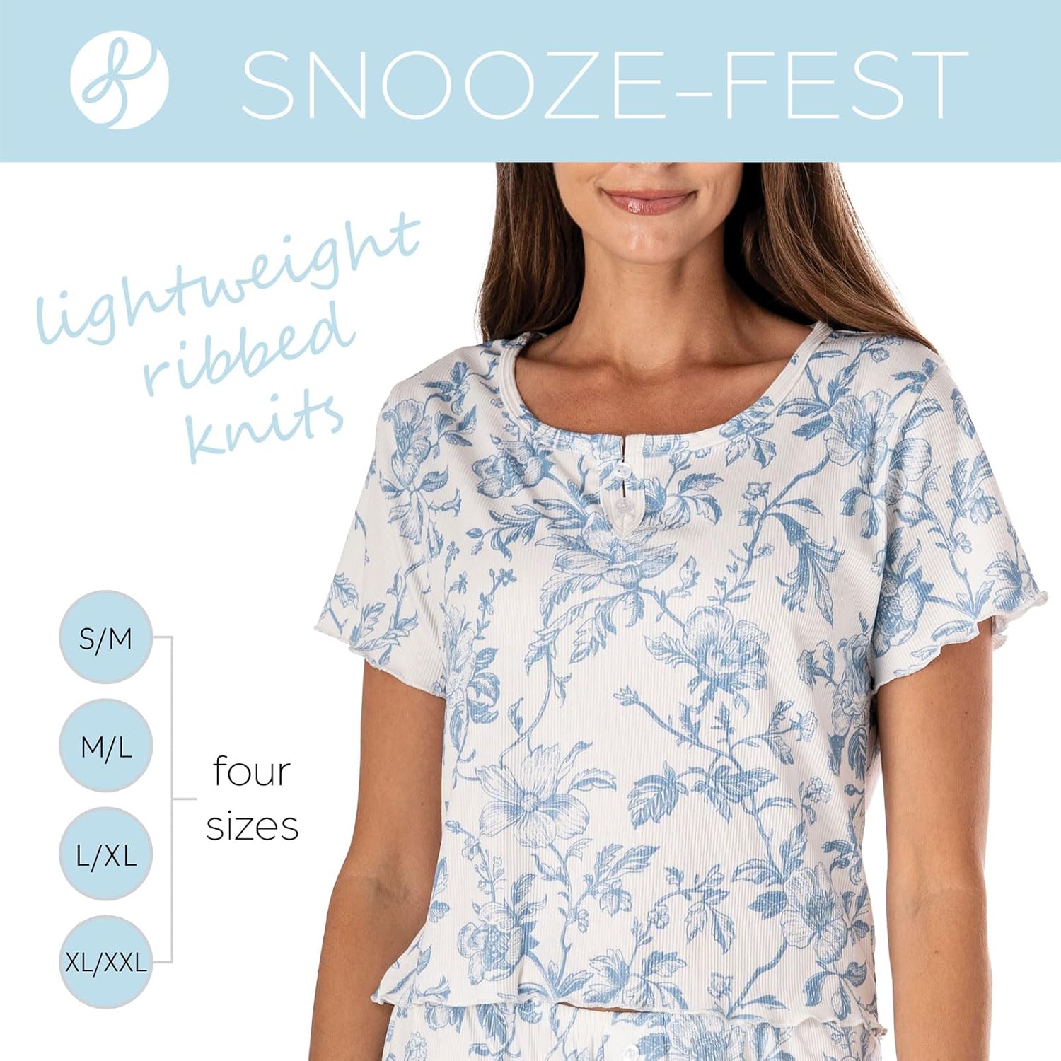 Hello Mello Snooze Fest Ribbed Pajama Top for Women Soft Stretch Ribbed Lounge Sleep Top Comfortable Relaxed Fit