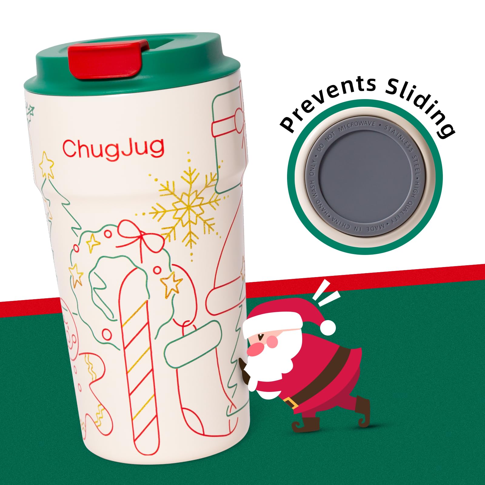 Taza de café de viaje de Navidad de 16 onzas con revestimiento de cerámica, tazas de café aisladas a prueba de fugas con tapa, vaso de café de acero inoxidable al vacío, taza reutilizable para