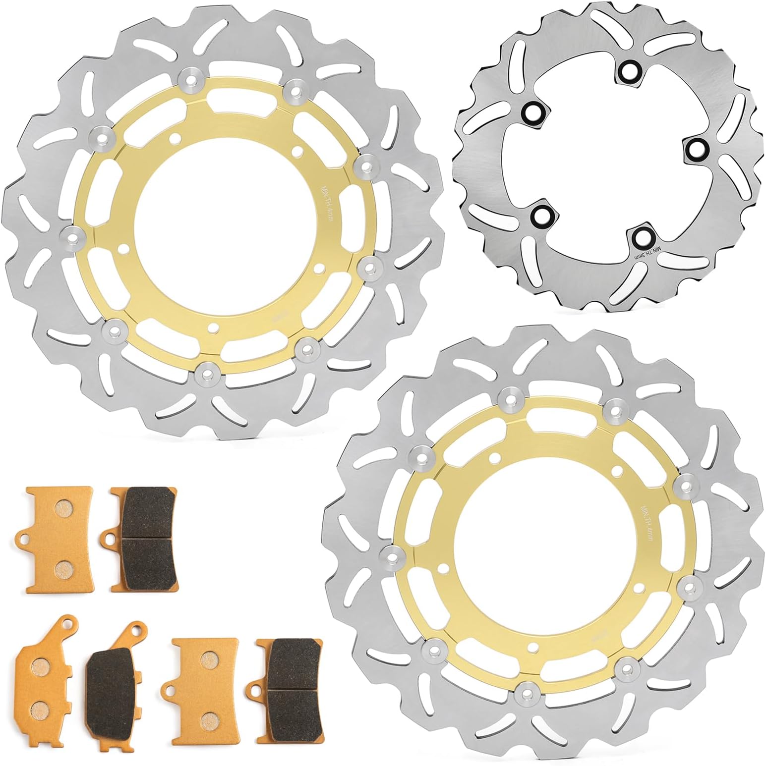 - Front Rear Brake Disc Rotors Pads Kit for Yamaha YZF-R1 04-06 15-21 YZF-R1M 15-21 YZF-R6 17-21