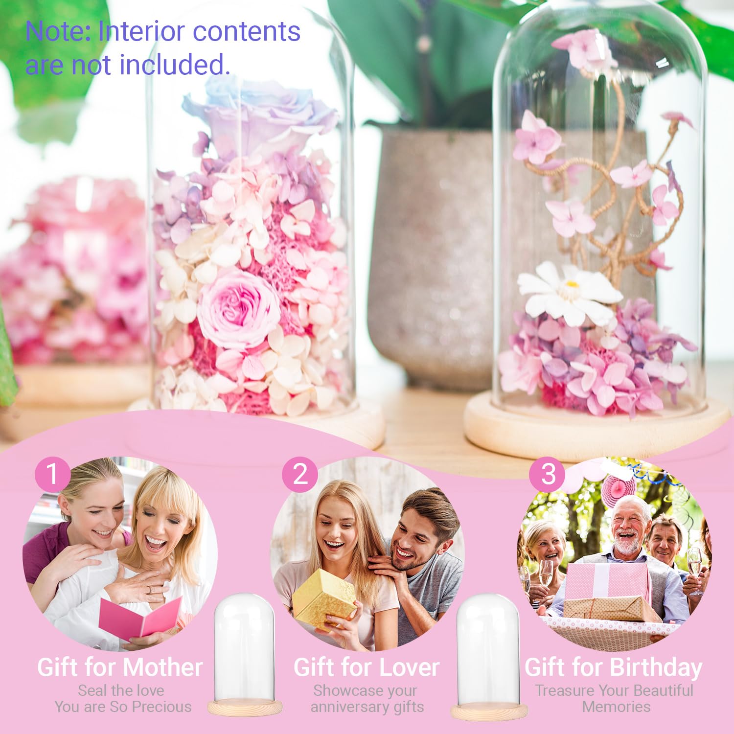 IVOLADOR I Glass Cloche Dome, Glass Display Cloche Case with Solid Wooden Base for Plants, 7" x 4" Medals Display, Antique Collectibles, Large Size Office Home Decoration( Base)