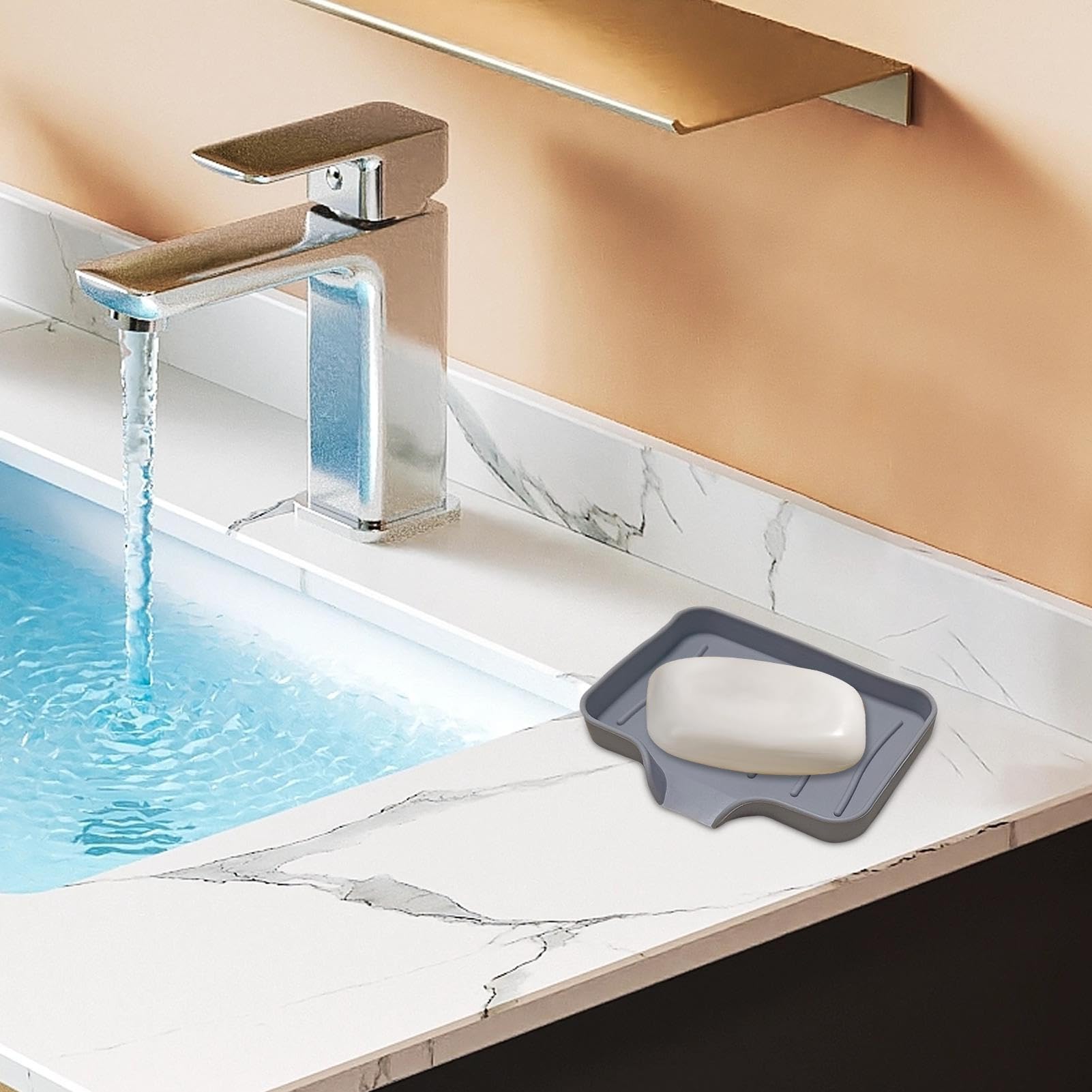 Portasapone Silicone Con Scarico | 30x12cm, Grigio, Per Bagno E Cucina - Foto 14