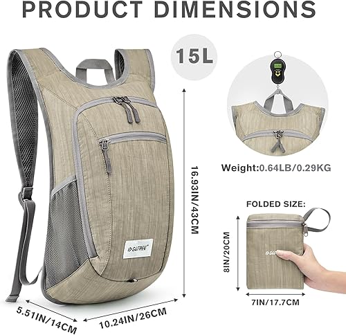 Miniatura 3 de G4Free 10L15L Mochila para Senderismo Plegable Ligera, Mochila de Día para Caminatas, Pequeña, Viaje al Aire Libre, Bolsa de Hombro Plegable