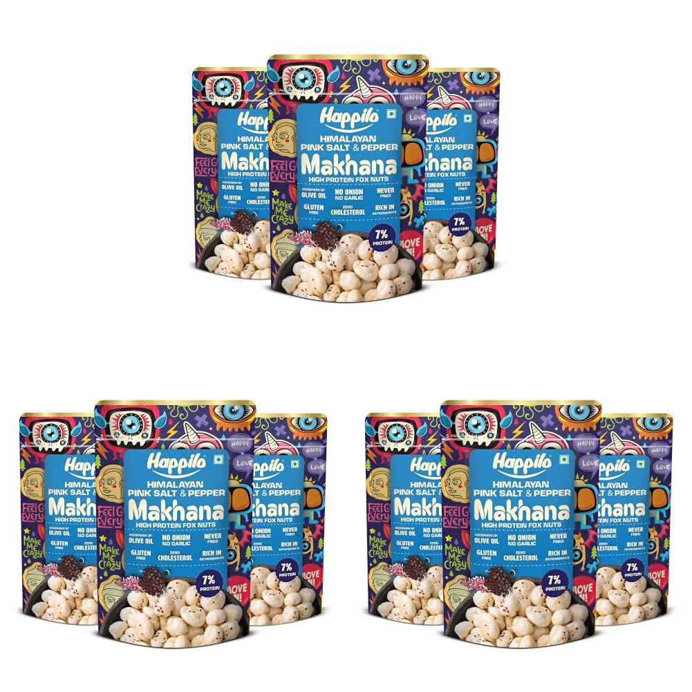 Happilo Premium Super Snack Makhana Himalayan Salt & Pepper 55g (Pack of 9) | Roasted Foxnuts, Phool Makhana | Healthy Snacks | Low Calorie & Vegan-image-25