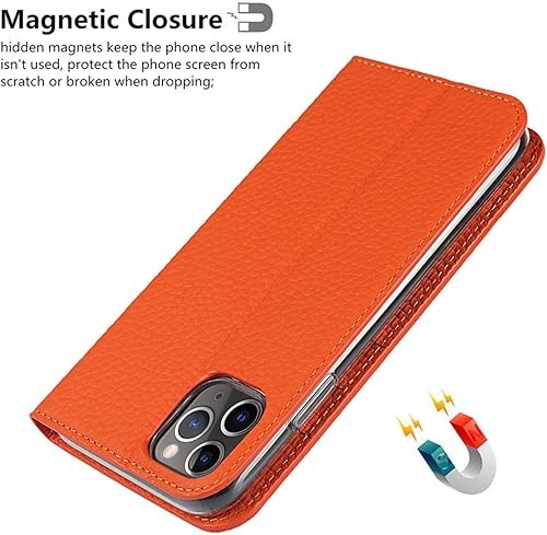 Miniatura 7 de iCoverCase Compatible con iPhone 11 Pro Max, funda magnética de piel auténtica con bloqueo RFID, correa para la muñeca y ranuras para tarjetas,