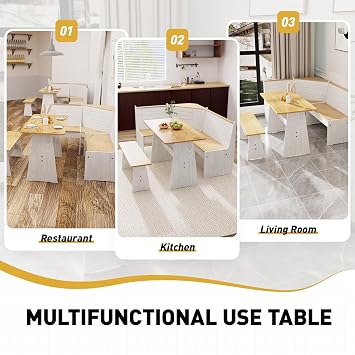 Kitchen Breakfast Nook Table Set - Corner Dining Table Set for 4-6