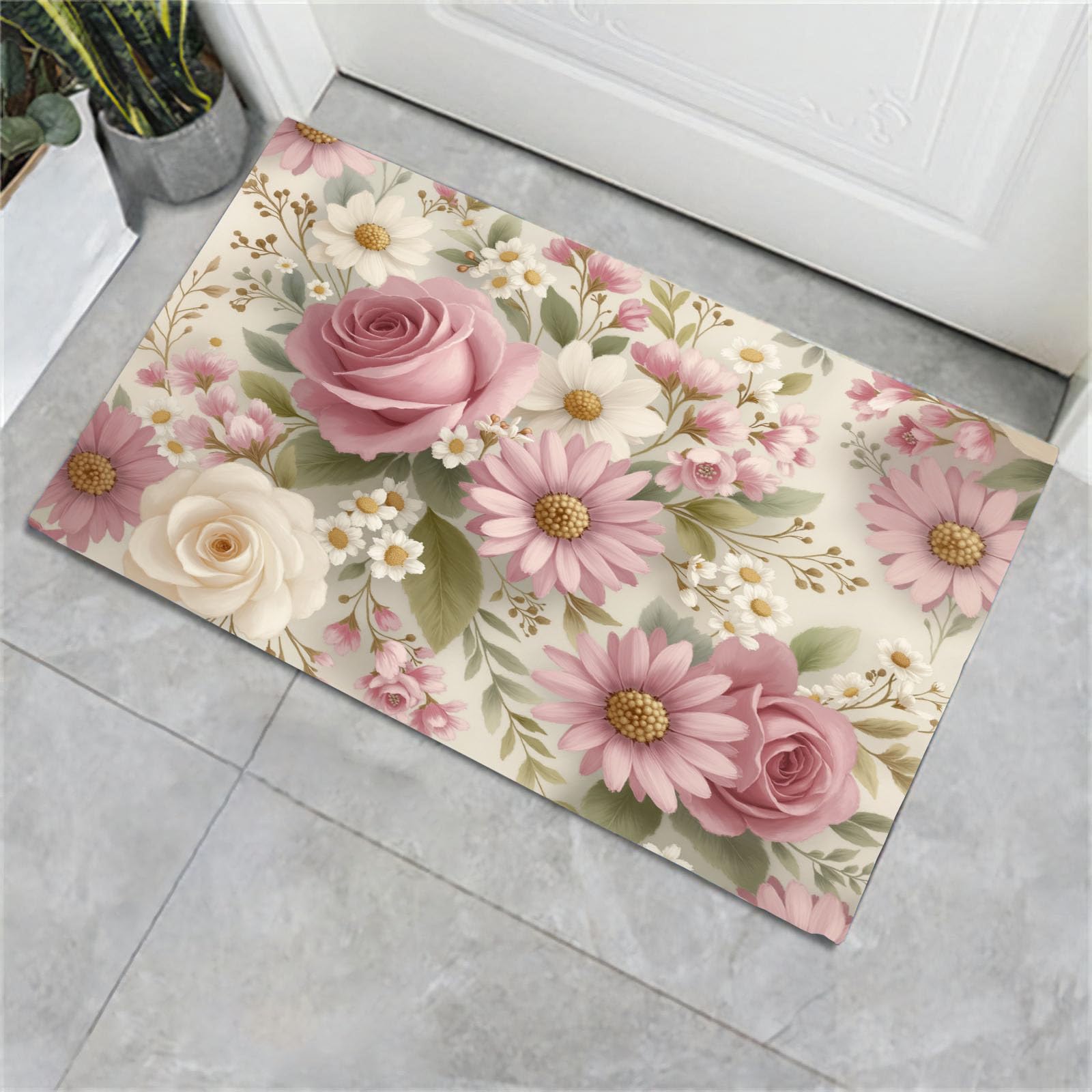 Paillasson bienvenu d'entrée antidérapant et lavable 80x120cm rose