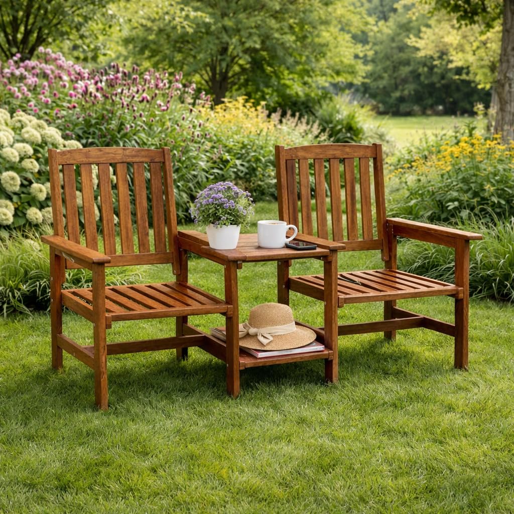 Garden Mile Jack and Jill 2 Seater Wooden Garden Bench with Table
