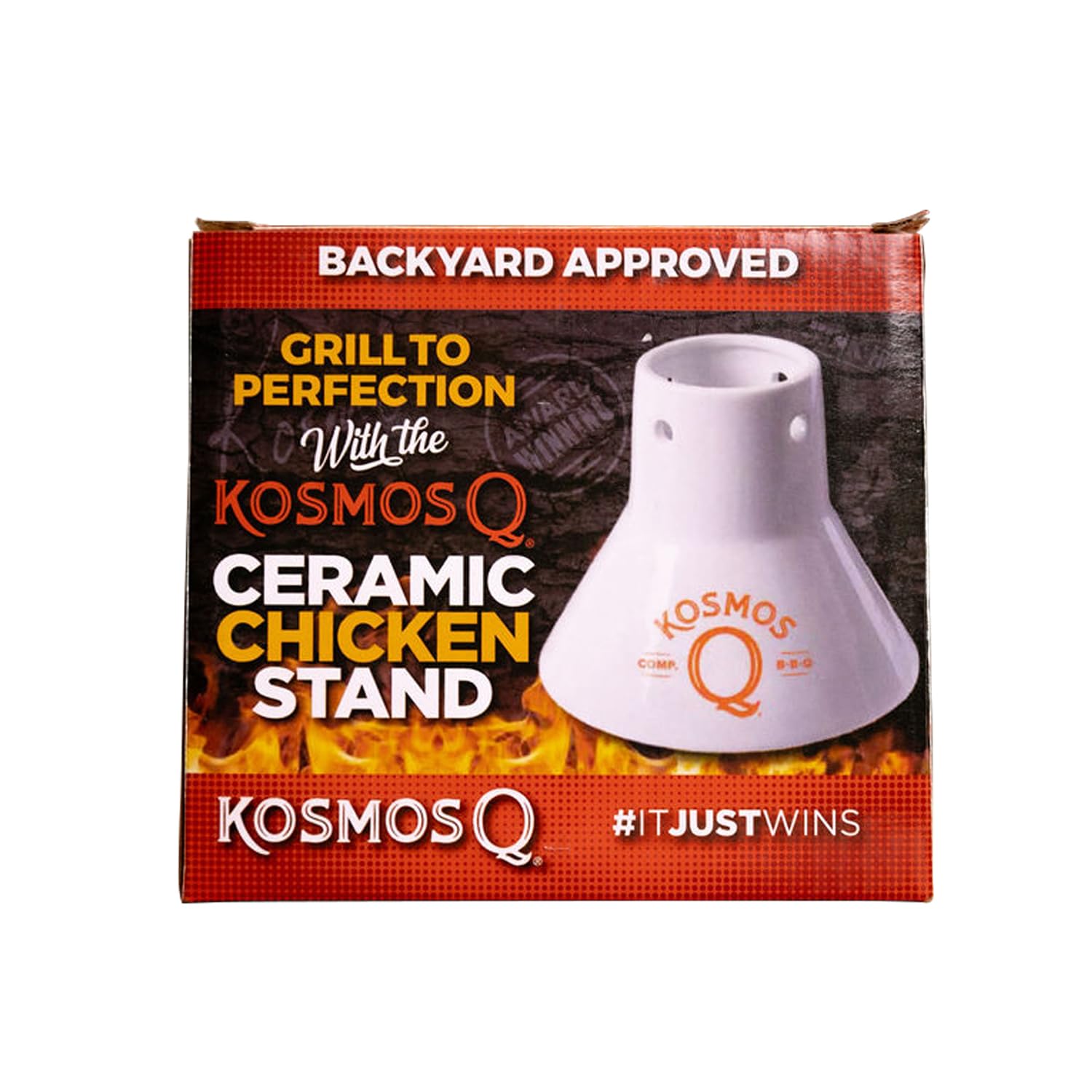 Kosmos QCeramic Chicken Stand - Ceramic Chicken Roaster with Stabilizing Base - Beer Can Chicken Stand for Vertical Cooking to Easily Infuse Marinade & Seasonings - Chicken Throne for Oven or Grill
