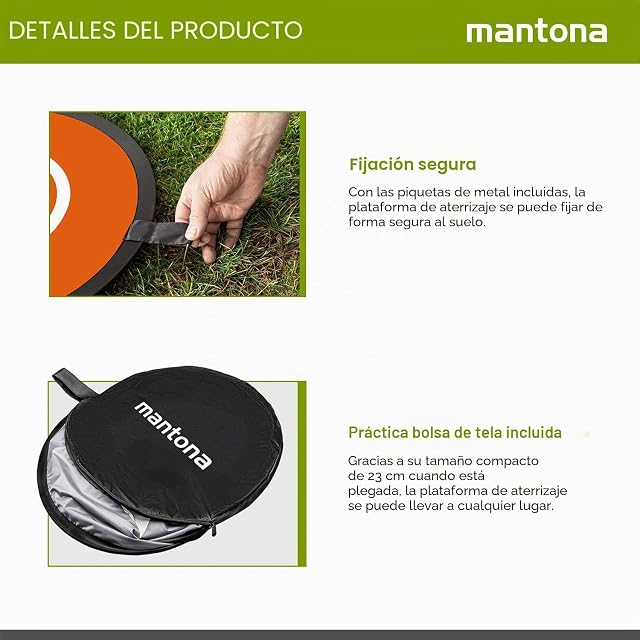 Foto 6 de 8 de Mantona Plataforma plegable para drones de 75 cm de diámetro, con estacas de metal y bolsa de transporte