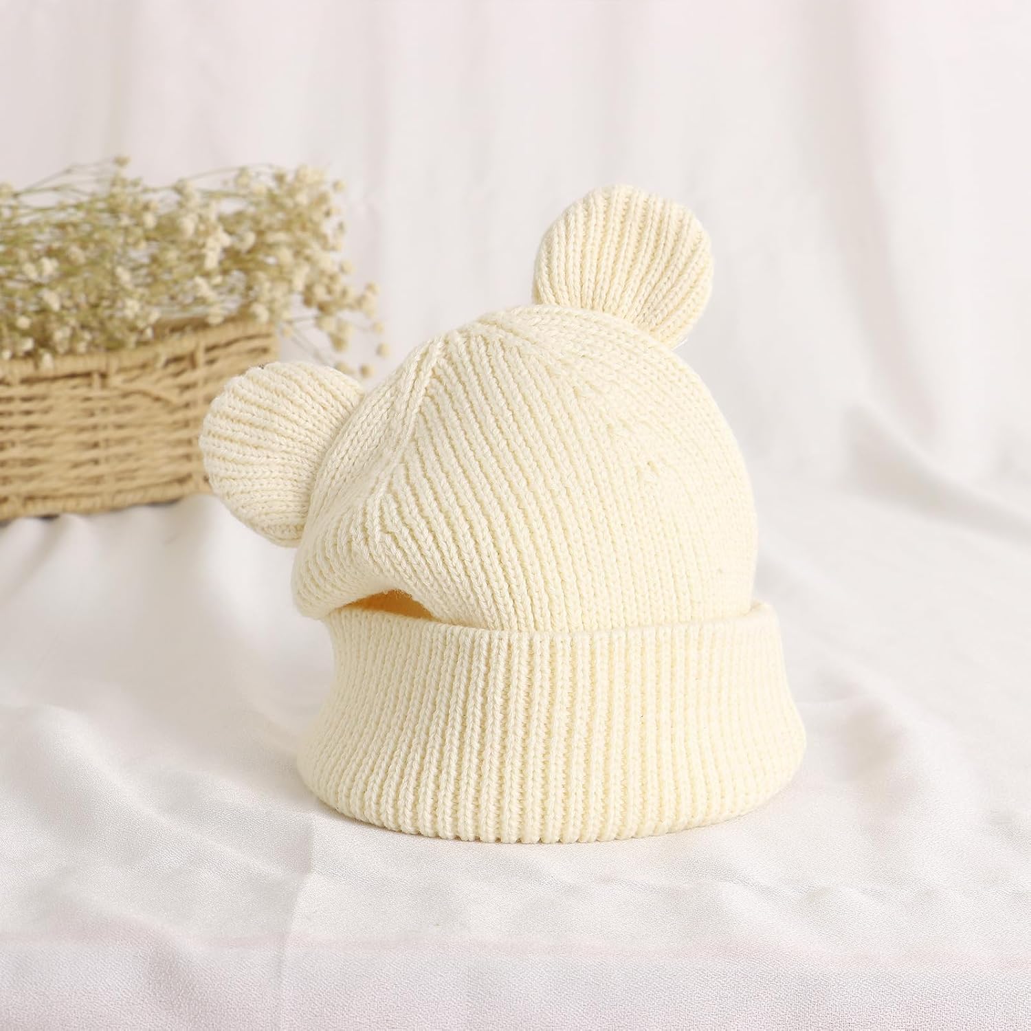 Hadetoto Cotton Baby Beanie Winter Knitted Hat with Bear Ear for Infant Toddler Boys Girls Soft Warm Skull Cap - Image 5