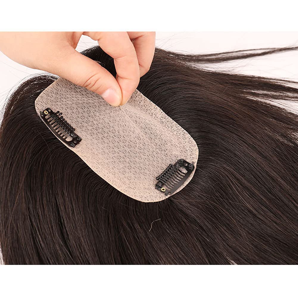 RemeeHi Clip in Silk Base Hair Topper Human Hair for Women Thin Clip on Top Hairpiece Small Toupee for Thinning Hair 8x12 Natural Color 12 Inch