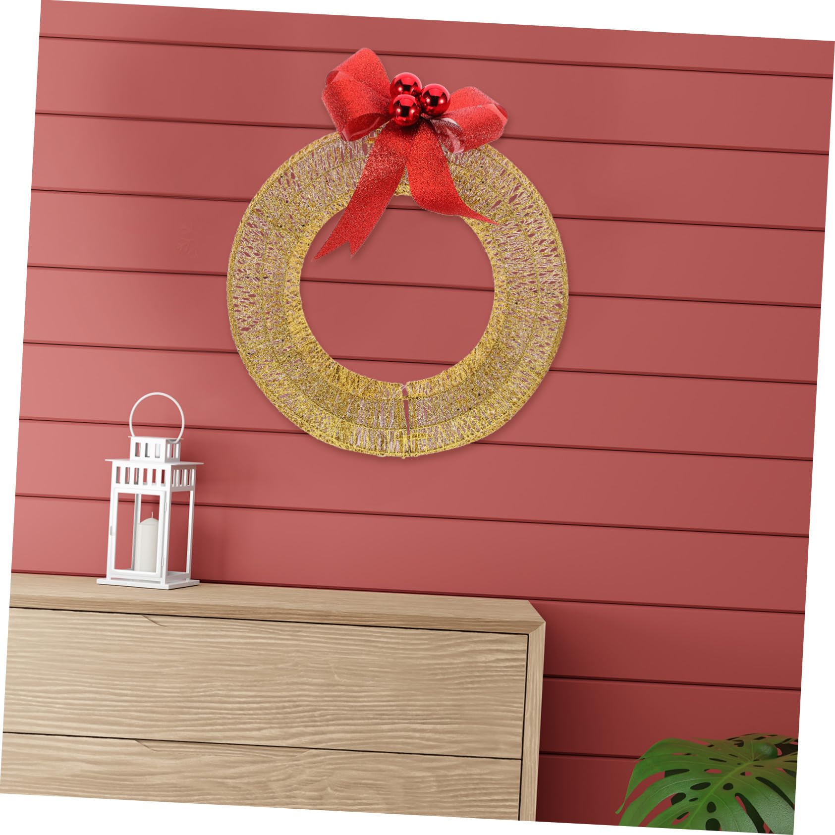Leuchtender Weihnachtskranz mit LED Lichterkette und Goldener Schleife Metallischer Schmuck für Haustür Einfache Installation Wiederverwendbar für Festliche Winterdekoration