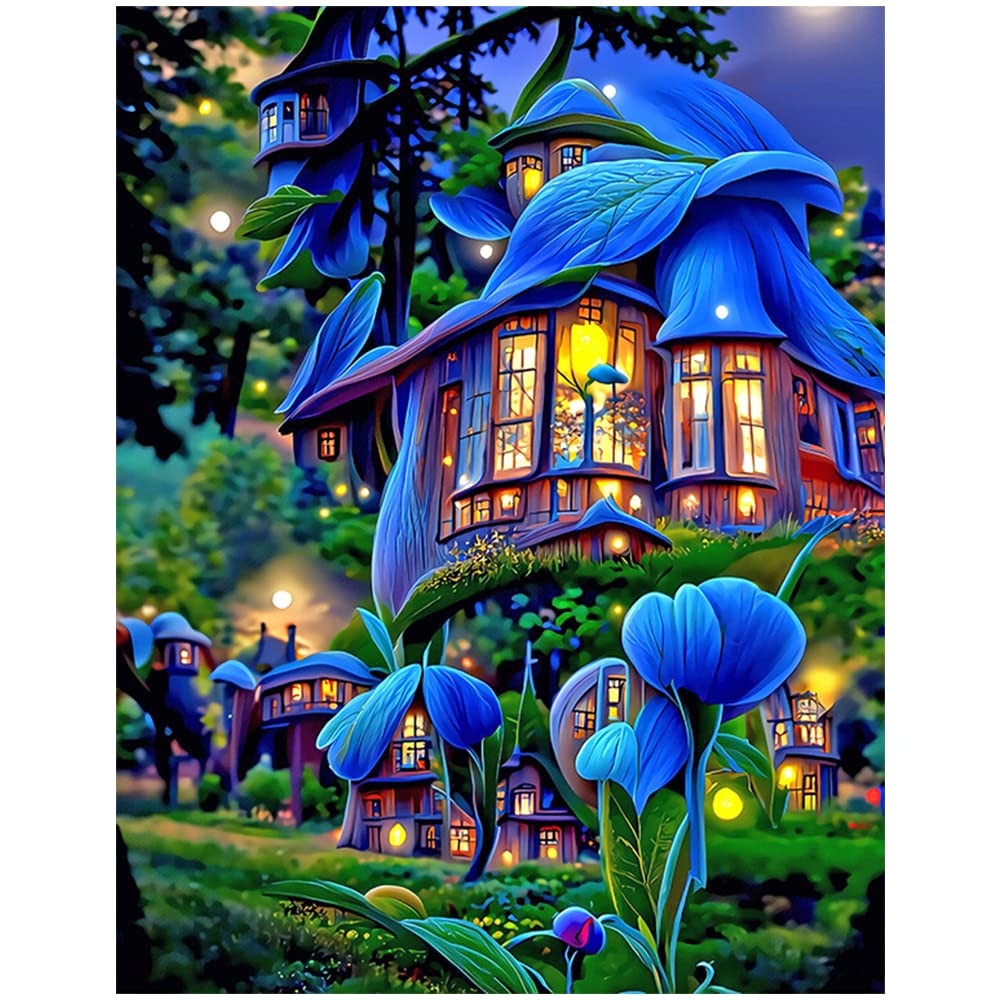DCIDBEI 40x50CM Bordado Diamante Kit Completo Cuadrado Square, Cuadros Diamantes 5d Paisaje Hada, Puzzle Diamantes Adulto Niño Regalo Decoración Fiesta || Maison des Fleurs Bleu