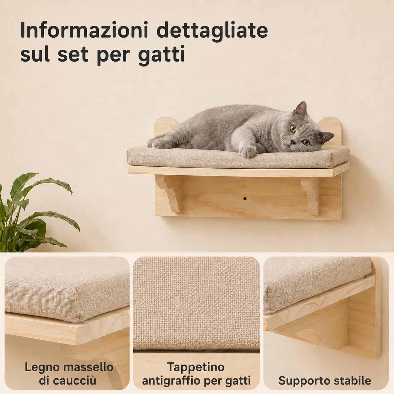 Parete di arrampicata per gatti, Set di mensole per Arrampicata per Gatti, mensola da parete per arrampicata, 38x27cm