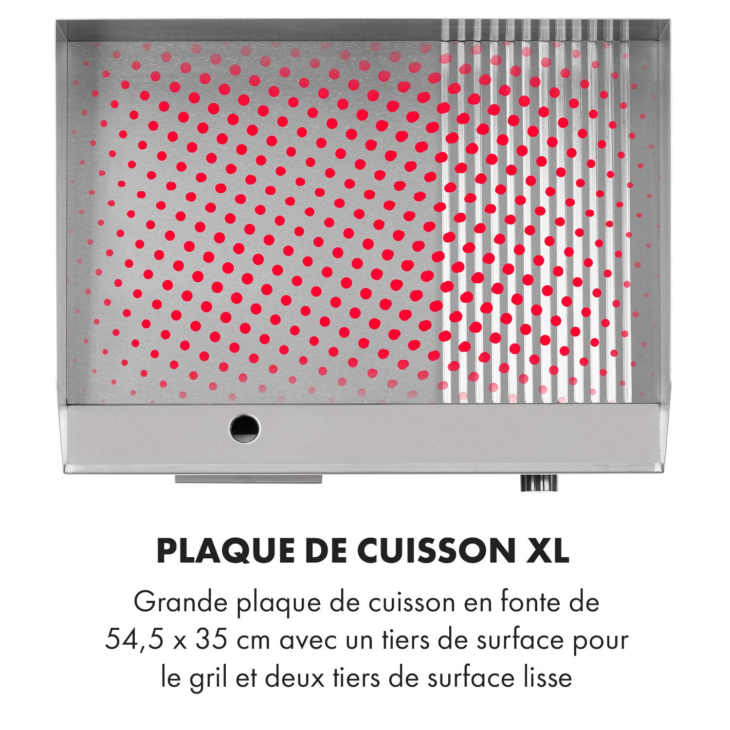 Klarstein Griglia elettrica, piastra per barbecue, griglia elettrica, griglia da tavolo, griglia elettrica in acciaio inox, paraspruzzi e contenitore di raccolta, ⅔ liscia e ⅓ scanalata XL: superficie