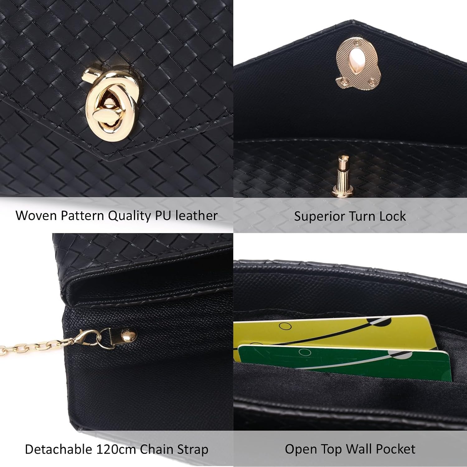 Woven Clutch Purses for Women PU Leather/Straw Women Evening Bag Stylish Handbag Shoulder Bag for Wedding Party Prom - Image 8