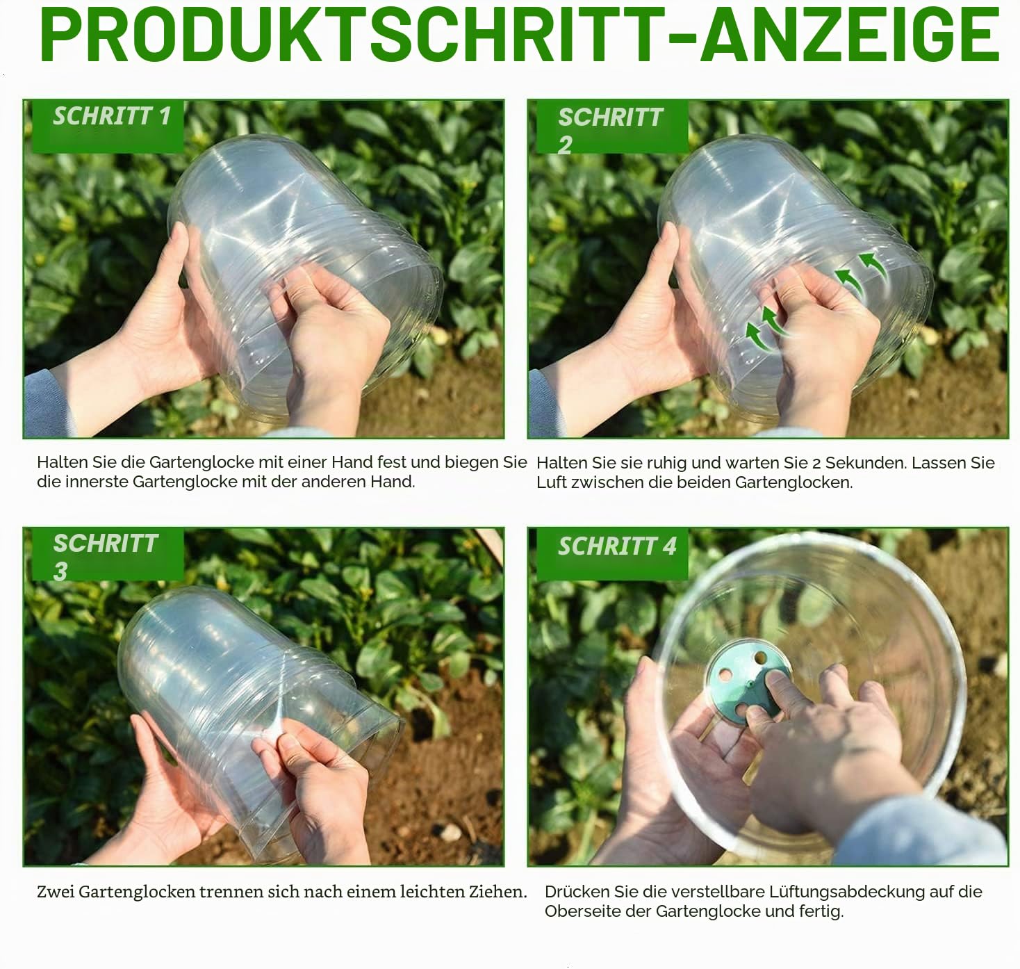 LATERN 10 Stück Gartenpflanzen-Cloche, 26cm x 20cm Wiederverwendbare Kunststoff-Mini-Gewächshaus-Glockenabdeckung zum Frostschutz – mit 16 Pflanzenetiketten, 30 Sicherungsstiften