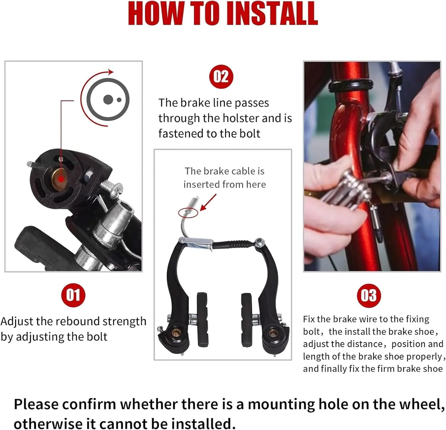 Bicycle V Brake Set Caliper AL Linear Pull with Pads Lever Wire Installation Tool Black