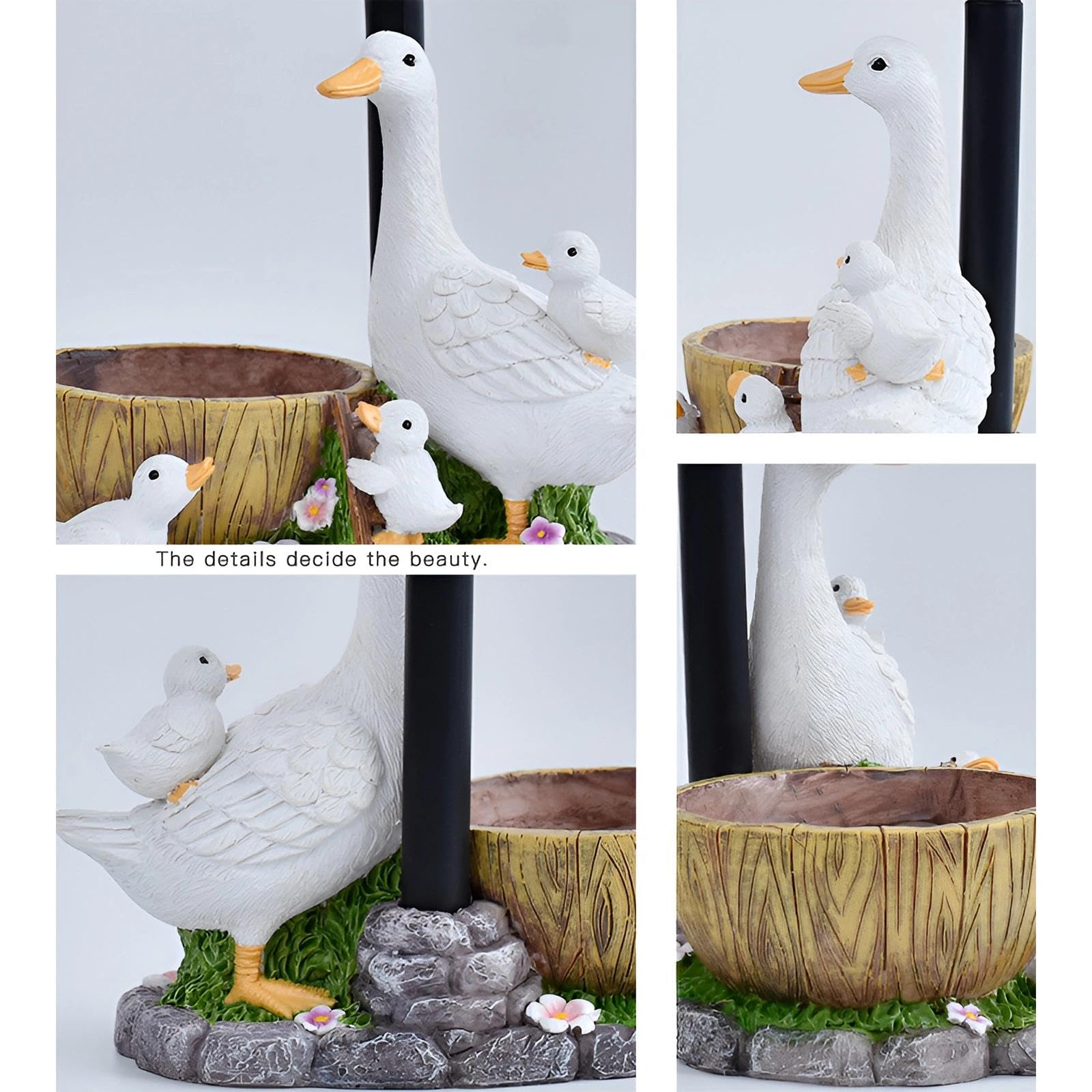 Solar Enten Gartenfigur, Entenfamilie Statue mit Blumentopf, Wetterfest Entenstatue Gartenleuchte,Tierdeko für Außendeko Rasen Balkon Terrasse Hof, Geschenk Muttertag Weihnachten Ostern Kinder