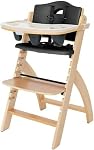 Abiie Beyond Junior Chaise haute en bois avec bac - Chaise haute réglable et convertible pour bébés et tout-petits - 6 Mois à 250 Lb - imperméable - Bois naturel/Noir Pearl Coussin