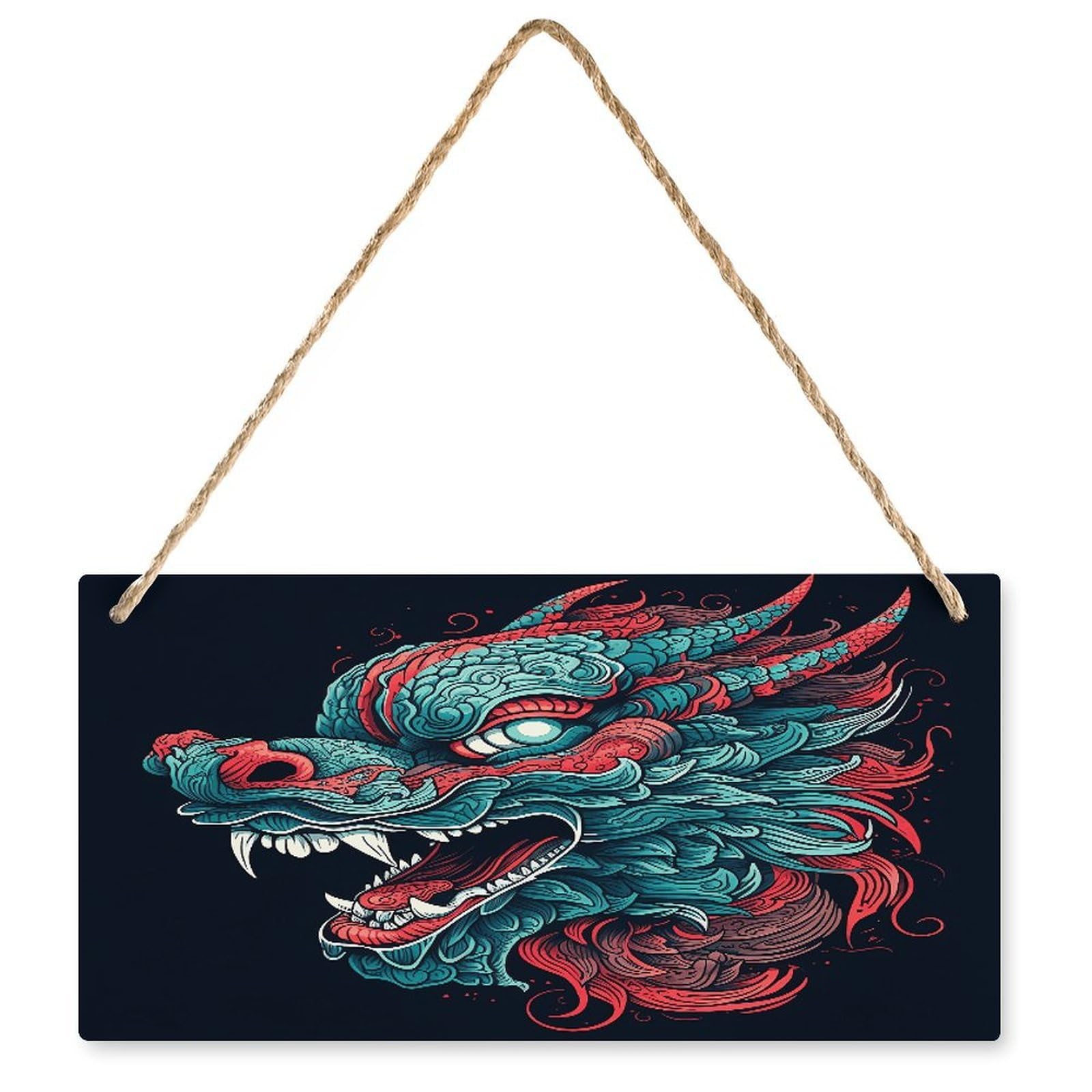 Fodpand Style Dragon Head Pattern Wall Art Wooden Hanging Sign Decor, Artwork For Wall Decoration, Funny Plaque For Bedroom Kitchen Living Room Home Decoration 9.8 X 4.9 Inch