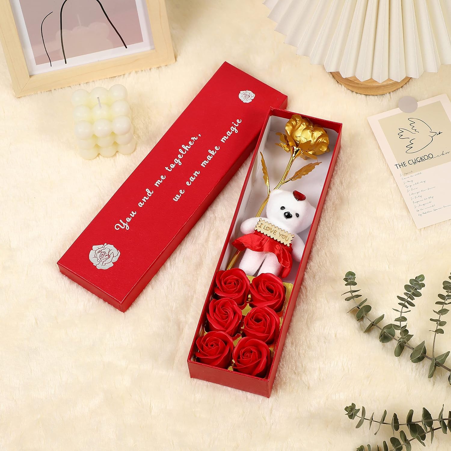 Sponsored Ad - Collectible India 24K Red & Golden Rose with Soft Stuffed Plush Teddy Bear & Beautiful Roses Gift Box - Gifts for Girlfriend Boyfriend Wife Husband - Best Gift for Couple Lovers Wedding Anniversary