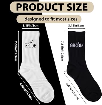 Mikovivi 2 Pairs Bride and Groom Socks, Soft Hubby Wifey Crew Socks Newly Wed Essentials Decorations for Couple Wedding (Black, White)