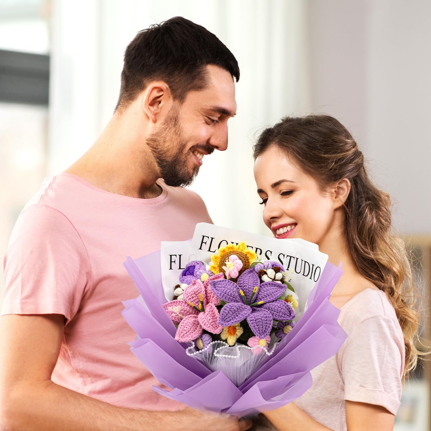 YSHomy Crochet Flowers, Crochet Flower Bouquet with 14 Crochet Flowers of Sunflower, Roses, Purple Lily Bouquet,Gifts for Birthday,Graduation,Thanksgiving,Get Well,Valentine's Day(Include Card) - Image 7