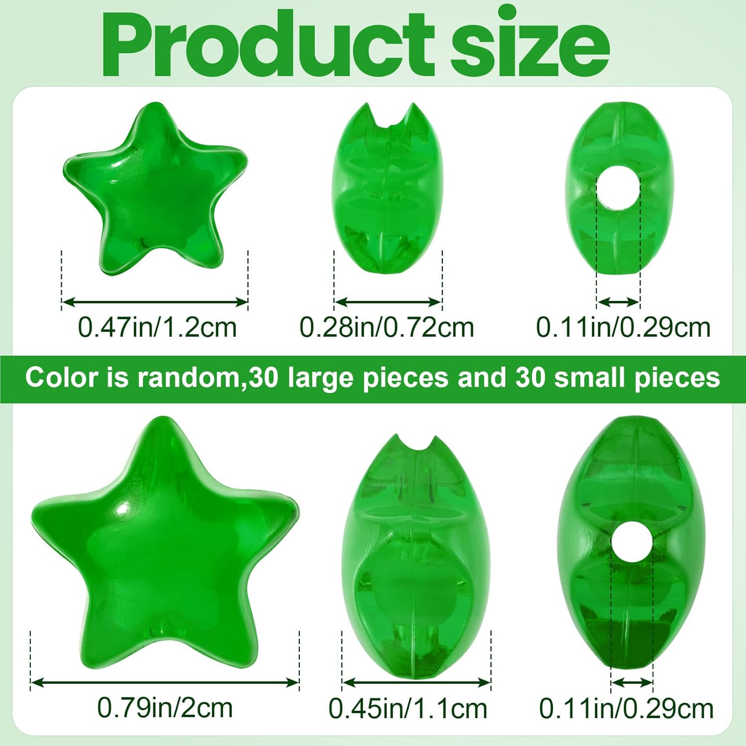 60pcs Acrylic Star Beads, Colorful Pony Beads for Women, Flat Star Spacer Charms with 2 Size for Necklace Bracelet Jewelry Making DIY Crafts - Image 2