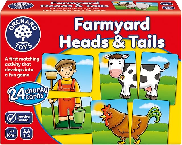 Orchard Toys Farmyard Heads and Tails Game, Memory & Matching Pairs Card Game, Snap Cards for Barn, Farm & Animal Theme, Kids Educational Games and Toys for Toddler and Preschool, 18-Month-Old and Up