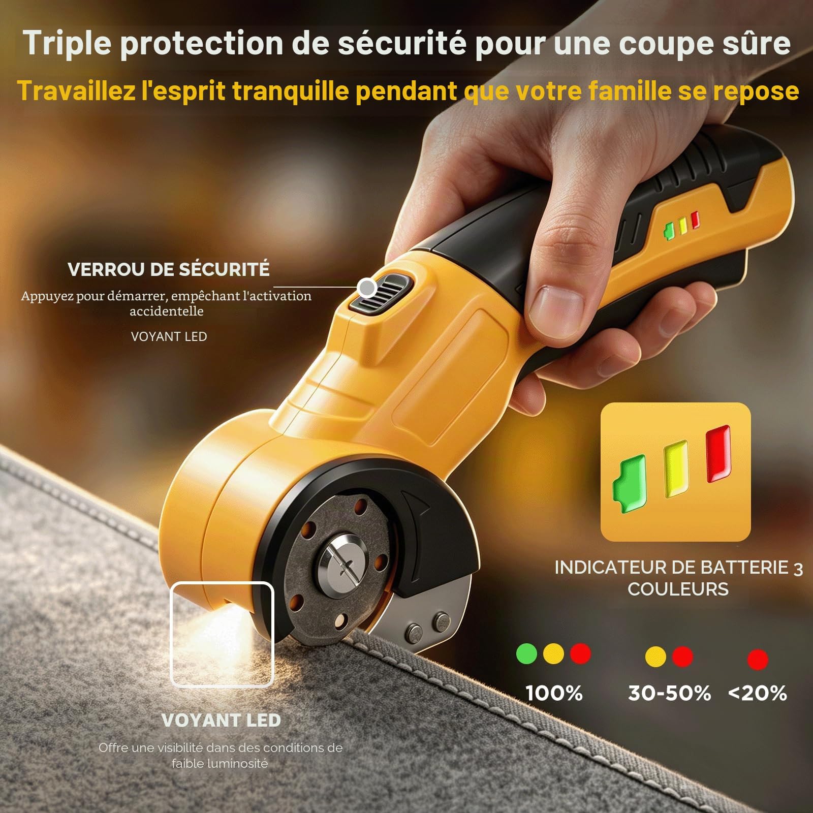 Longzhuo Ciseaux Électrique, Ciseaux Électrique Tissu Couture, Cutter Électrique Rechargeables sans Fil | 240 Coups/Min | Verrouillage de Sécurité pour Carton Cuir Tissu Tapis Textile Plante