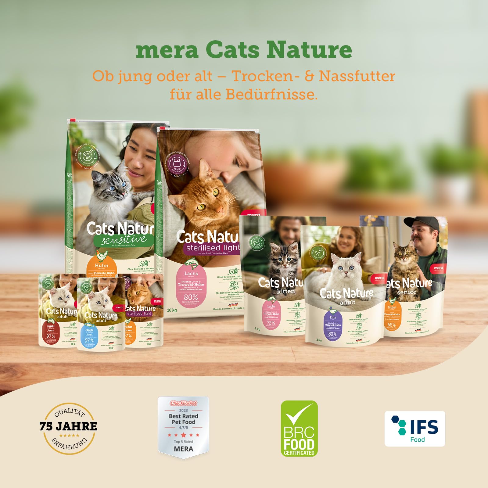 MERA Cats Nature Sterilised/Light Huhn Katzenfutter Trocken 10kg | Für sterilisierte/kastrierte Katzen | Getreidefrei & zuckerfrei | fettarmes Katzen Trockenfutter hoher Fleischanteil