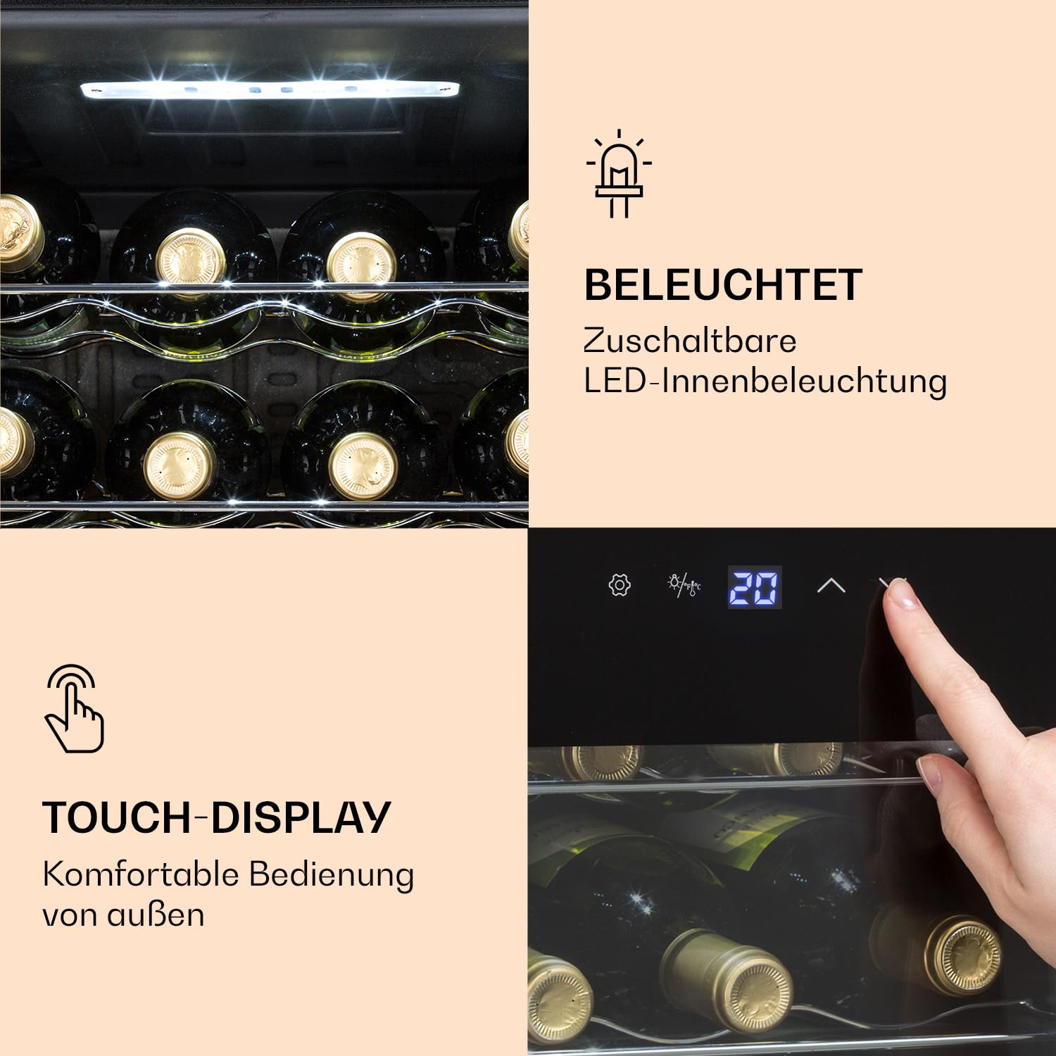 Klarstein Ultimo Uno Weinkühlschrank 53L 20 Flaschen Touch-Bedienfeld schwarz