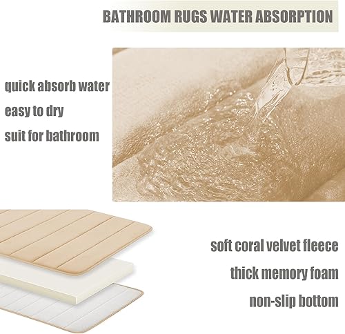 Miniatura 6 de DTXDTech Alfombras de baño, juego de alfombras de baño de espuma viscoelástica, 3 piezas con respaldo de PVC antideslizante, lavable a máquina,