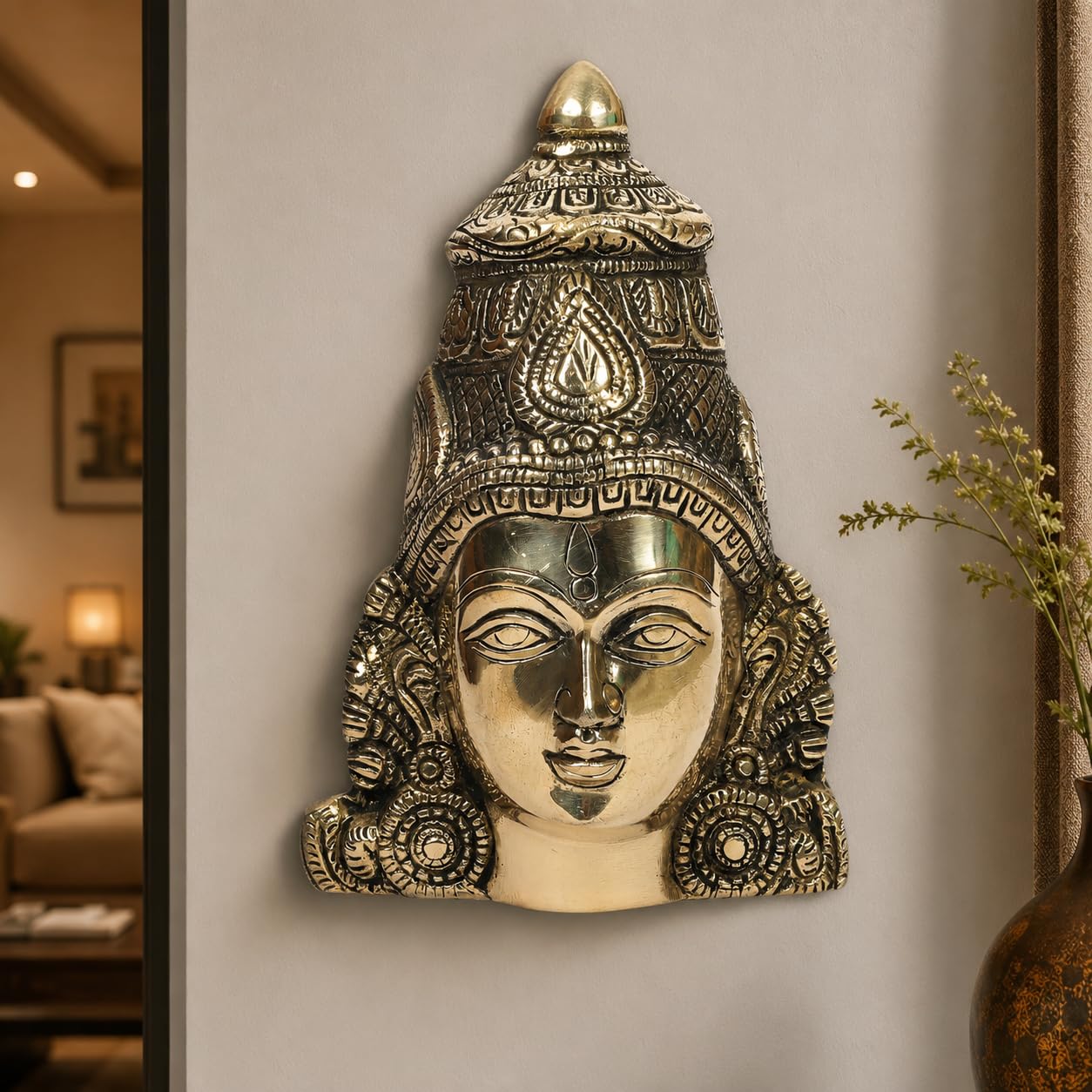 ARTVARKO Pure Brass Crowned Devi Goddess Mukhamandala Wall-Hanging Mask Idol for Home Pooja Temple Decor Gift7.5 Inch-image-39