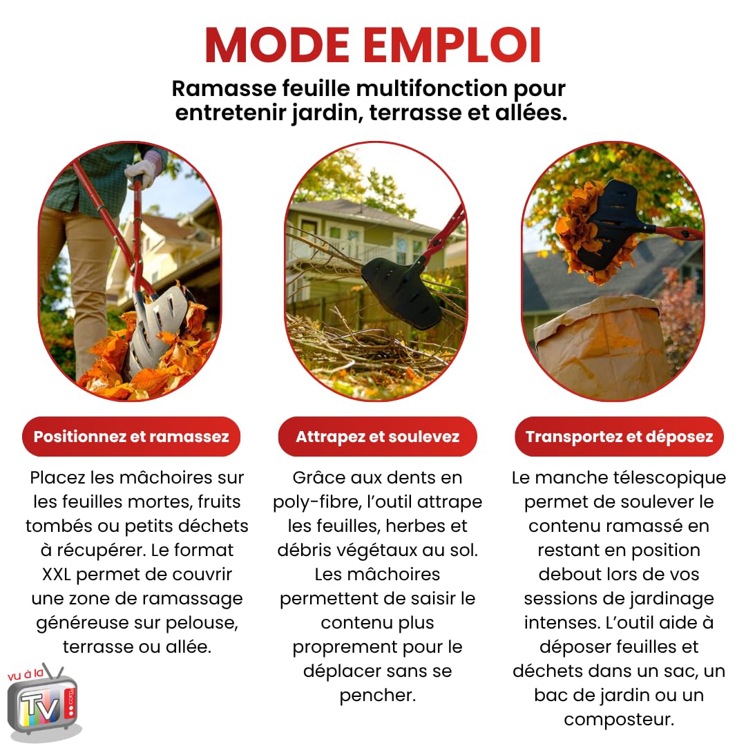 VENTEO - Pince Multifonctions Ramasse Feuilles XXL Rootslayer | Manche Télescopique Anti-Corrosion et Mâchoires en Poly-Fibre | Pince de Ramassage Feuilles, Fruits et Déchets | Outils Jardinage