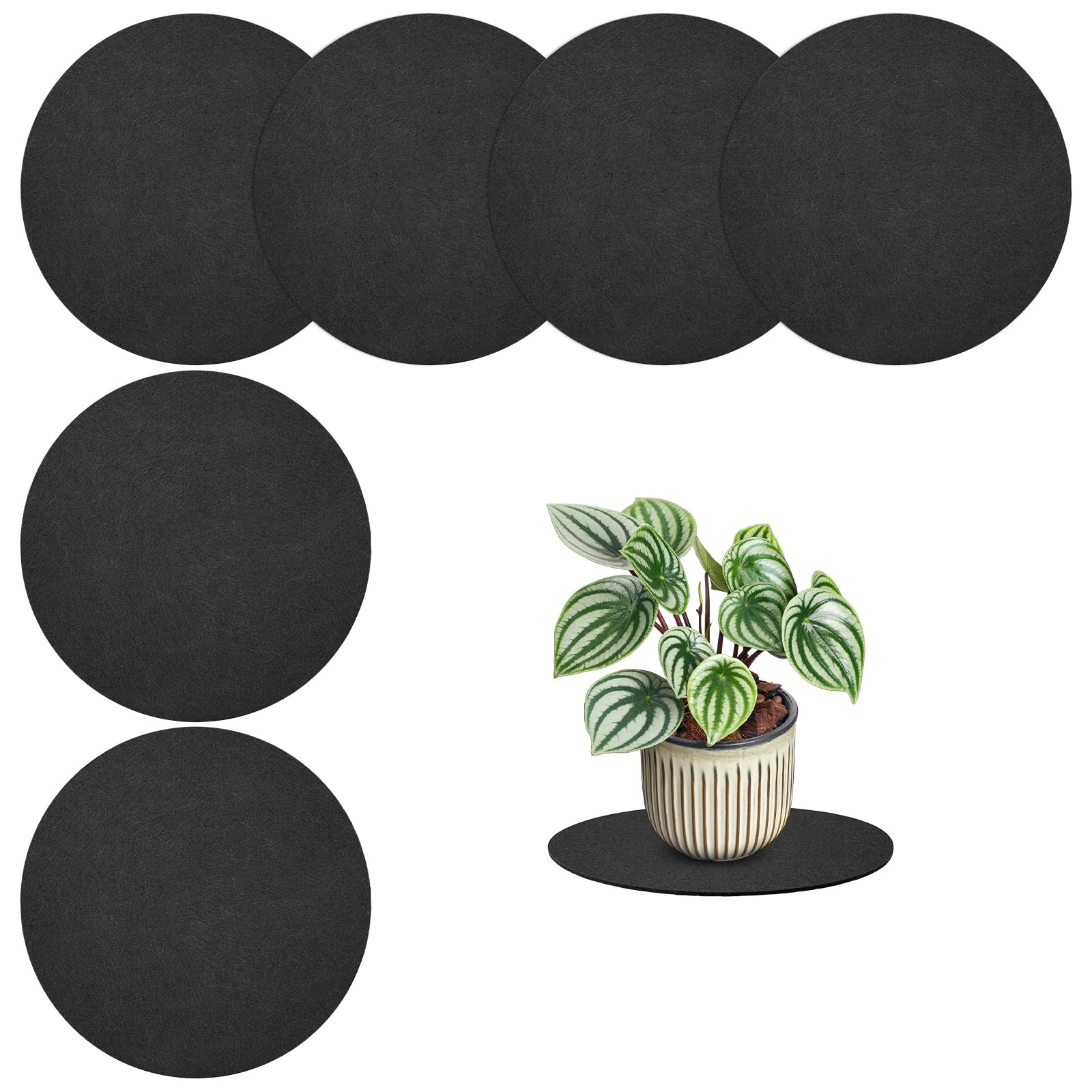 M METERXITY 6-Pack Plant Coasters Mat Reversible, 10 Inch Felt Round Absorbent Fabric Plant Pot Saucers for Gardening/Indoor/Outdoor Pots, Waterproof Coaster Mats [Black]