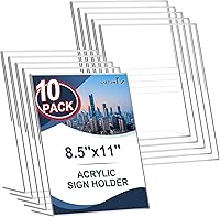 Vista 1 de Laerjin Acrylic Sign Holder 8.5 x 11 - 10 Pack Clear Slanted L-Shaped Display Stand, Flyer & Menu Frame, Side Loading Paper Signage Holder - Office