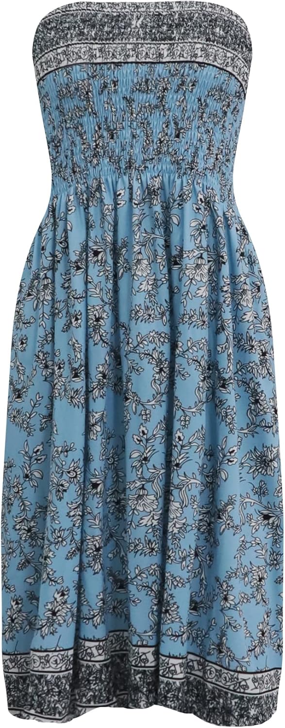 Tube Top Dress Boho Floral Summer Beach Csual Sun Dresses Strapless Dress for Women Red S - Image 5