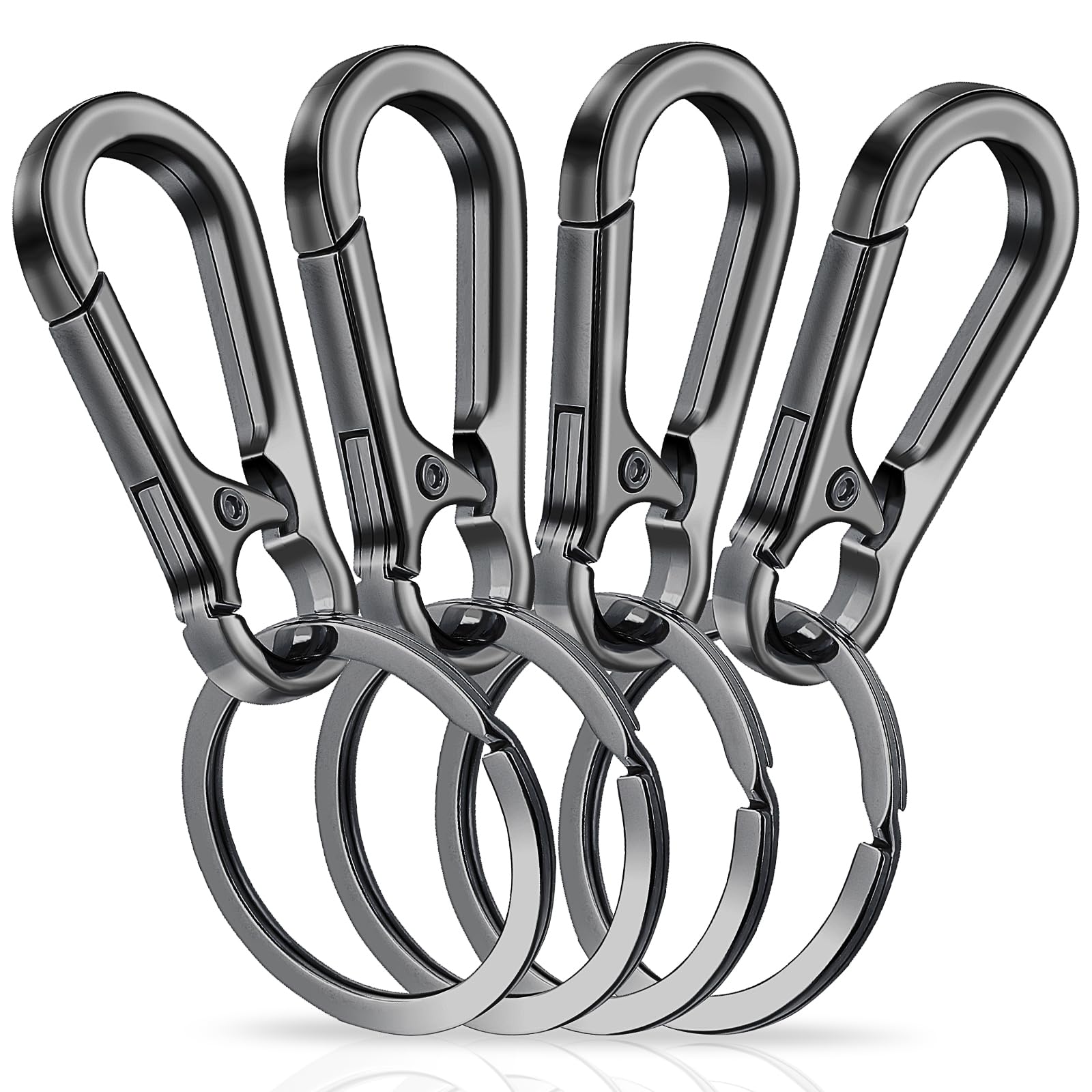 4 Pcs Heavy Duty Metal Keychain, Carabiner Zinc Alloy Key Chain with Keyring Quick Release Clips Stainless Keyring Holder Organizer Car Key Finder Hook Keys Clip for Men Women