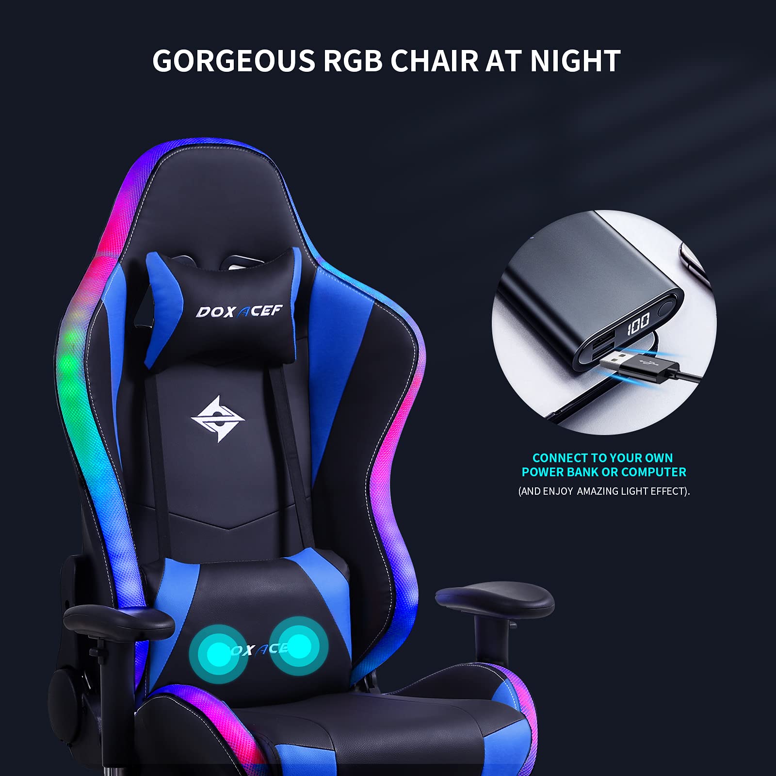 Buy DOXACEF RGB Gaming Chair with Massage and Footrest Large Ergonomic