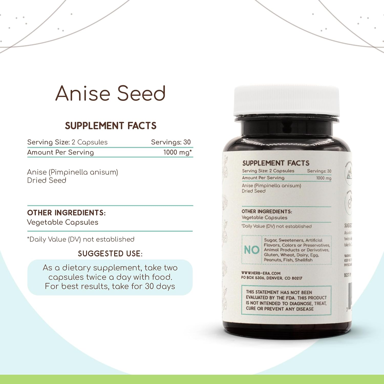 HerbEra Anise Seed 60 Capsules, 500 mg, Anise (Pimpinella Anisum) Dried Seed (60 Capsules) - Image 3