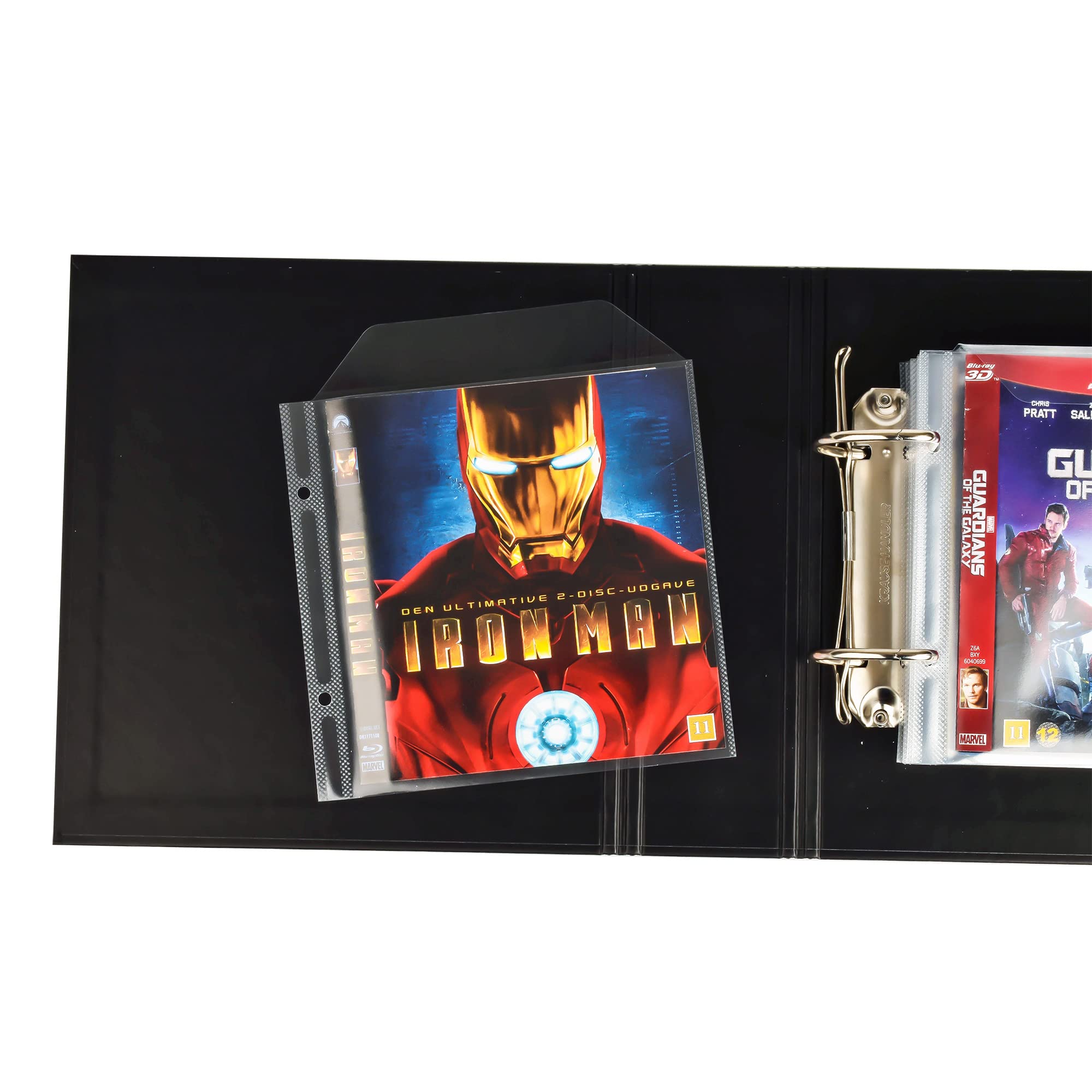 3L Pack de Rangement Blu-Ray Classeur - Pochette Transparente Perforées à Rabat 50 pcs - Classeur Noir 2 pcs - 10265