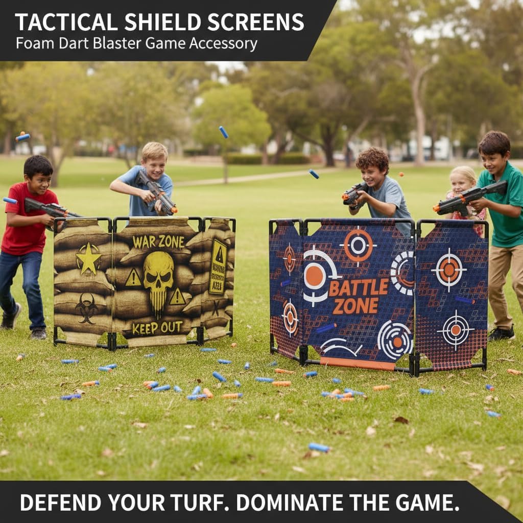 2-Pack Tactical Bunker & Foam Blaster Target 59x34” Combat Battle Zone Bunker Fort, Compatible with Laser Tag, Water Gun & Birthday Activities, Foldable Wall for Active Play