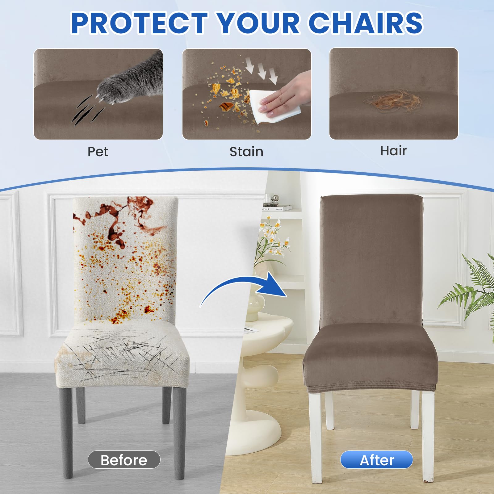 Ystyle Velluto Coprisedie con Schienale 6 Pezzi, Coprisedie Cucina Elasticizzati, Fodere Sedie Universale Soggiorno, Chair Cover Morbido Antimacchia, Moderno Fodere per Sedie, Cachi
