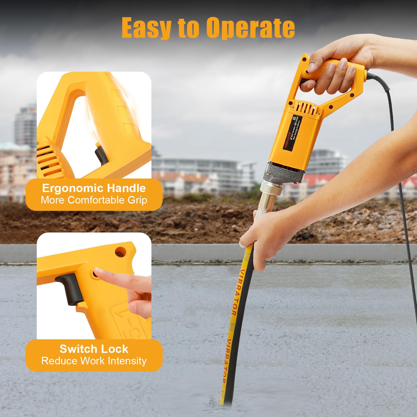 vibratore elettrico per calcestruzzo, 1300 W, 4300 giri/min, vibratore per bottiglie con asta vibrante da 2 m, compressore per calcestruzzo efficiente per fondazioni in calcestruzzo e lavori di