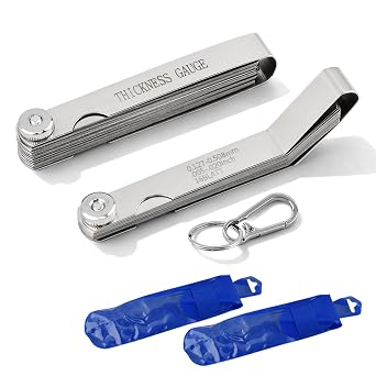 2PS Stainless Steel Feeler Gauge Set, 32 Blades Feeler Gauge & 16 Blades Offset Thickness Gauges with Standard SAE/Metric Angled & Straight Gap Tools for Valves, Spark Plugs